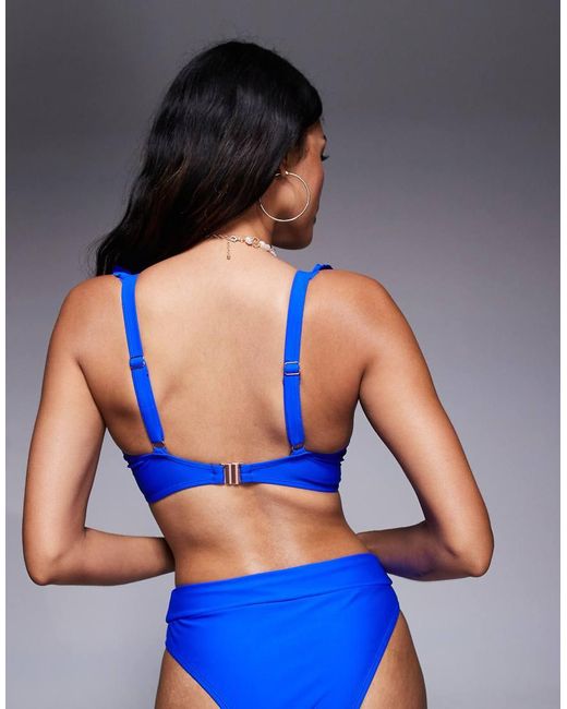Ivory Rose Blue Fuller Bust Moulded Underwired Bikini Top With Frill Front