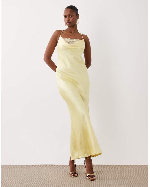 Vila Natural Lace Insert Cowl Neck Satin Cami Maxi Dress