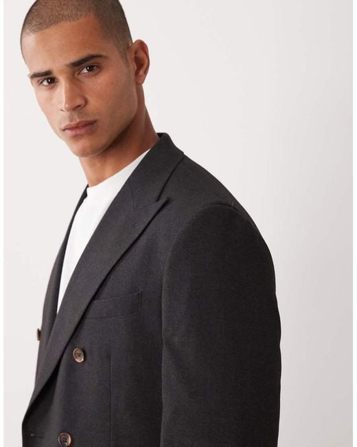 ASOS Gray Regular Double Breasted Suit Blazer for men