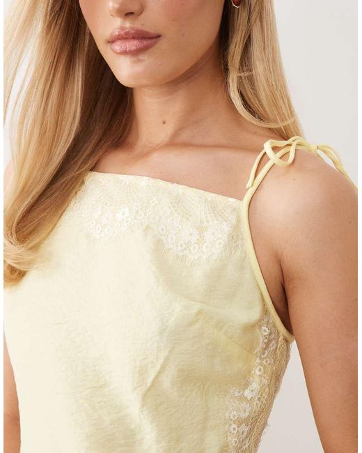 ASOS Natural Cami Square Neck Crinkle Satin Lace Detail Maxi Dress