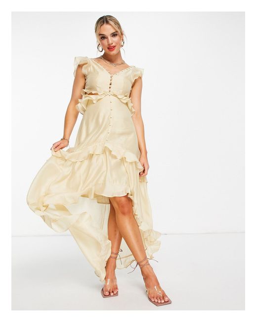 ASOS Synthetic Button Front Voile Maxi Dress With Hilo Hem And Cut Out