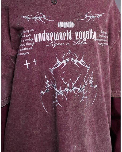 Liquor N Poker Purple Oversized Long Sleeve T-Shirt With Broken Hearts Graphic