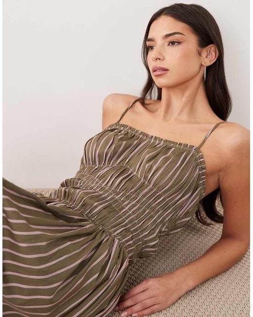 ASOS Natural Shirred Cotton Poplin Maxi Sundress With Dropped Waist
