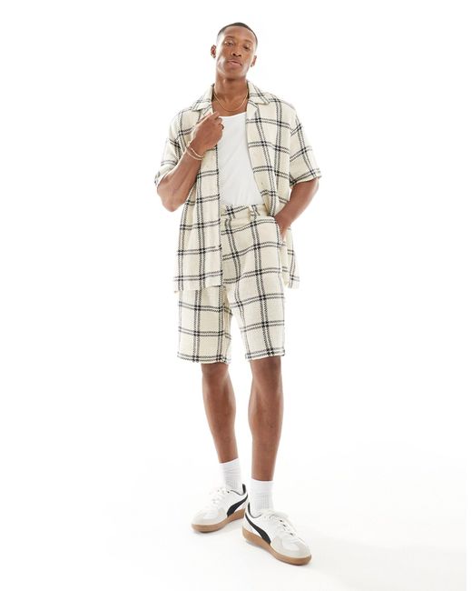 ASOS Gray Co-ord Relaxed Revere Basket Check Shirt for men