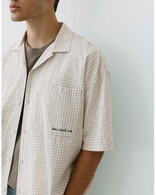 Pull&Bear White Short Sleeve Check Shirt for men