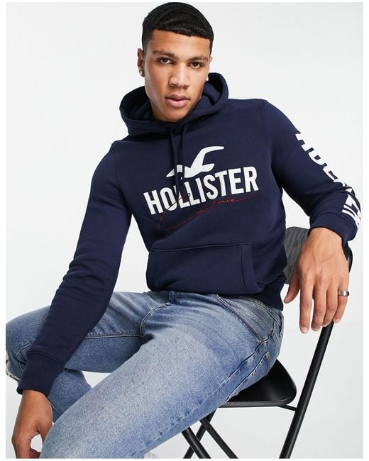 Hollister Blue Tech Sleeve Logo Hoodie for men