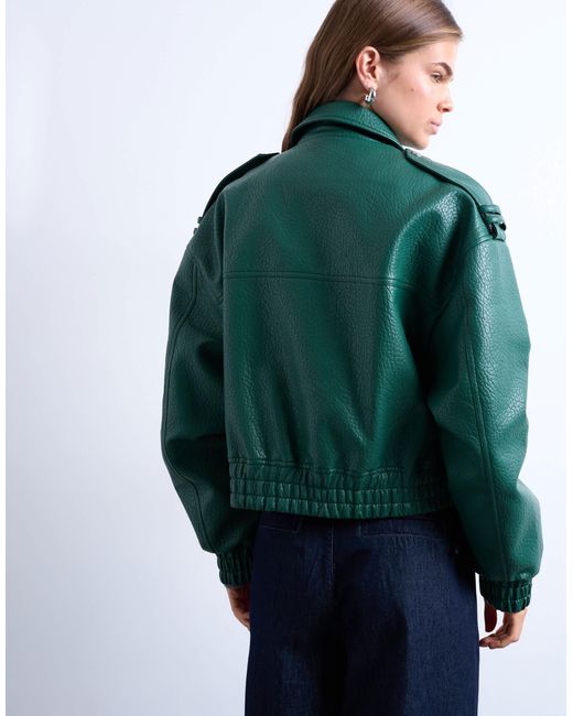 TOPSHOP Blue Bubble Pu 80s Bomber Jacket
