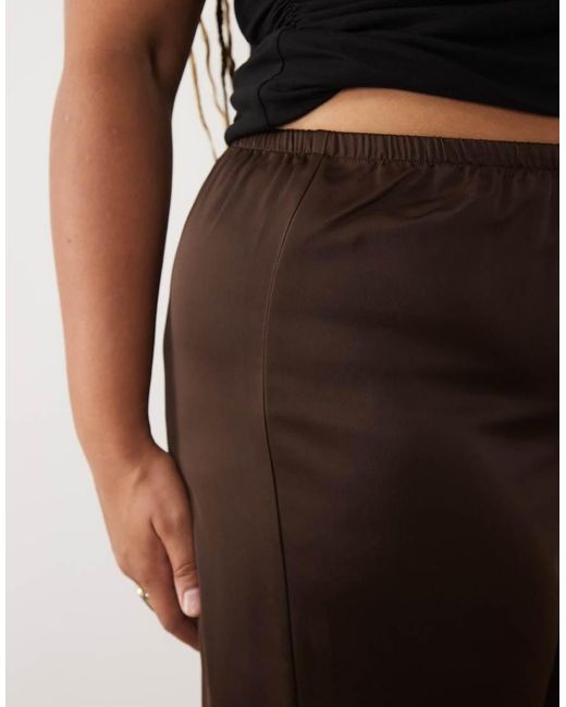 Vila Curve Brown Tie Waist Wide Leg Satin Trousers