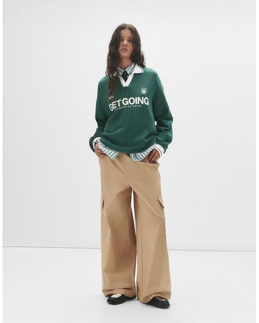 Maglione Stile Calcio Color Bottiglia Con Colletto Polo di Pull&Bear in Green