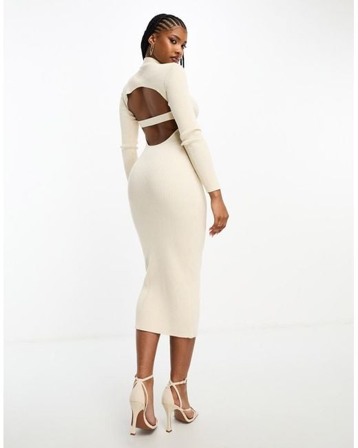SIMMI Simmi Knitted Open Back Midi Jumper Dress in White Lyst UK