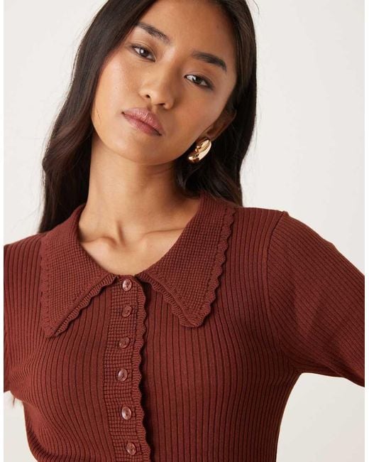 Jdy Red Scallop Trim Knitted Polo