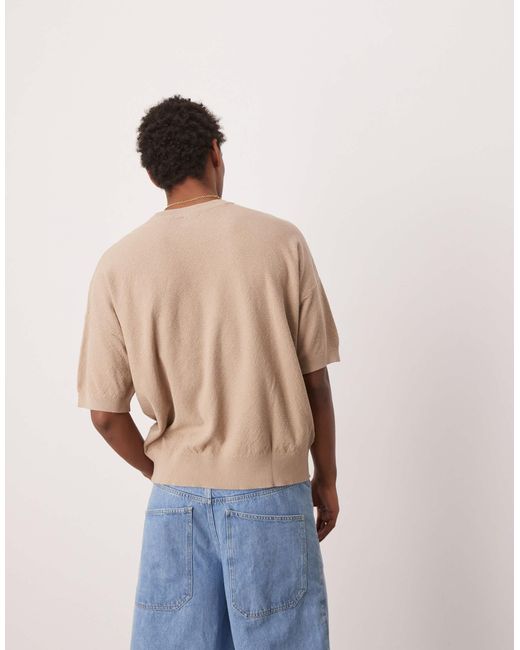 ASOS Natural Oversized Fit Knitted Pique Texture Tshirt for men