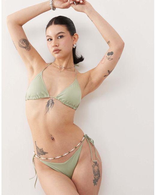 Monki Natural Mix And Match Tie Side Bikini Bottom