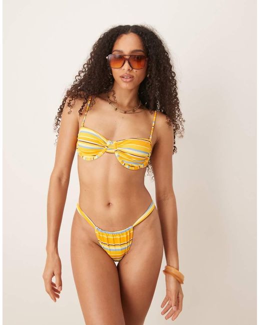 Slip Bikini Gialli A Righe di Mango in Yellow