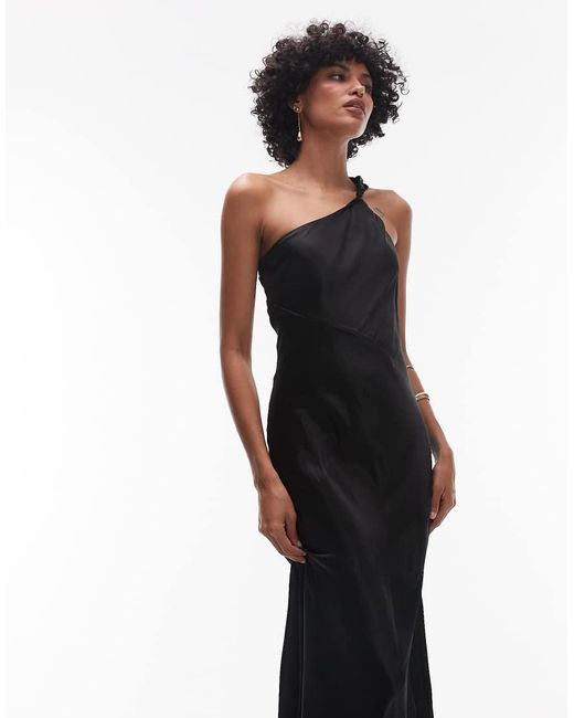 & Other Stories Blue One Shoulder Satin Midi Dress With Twisted Strap Detail