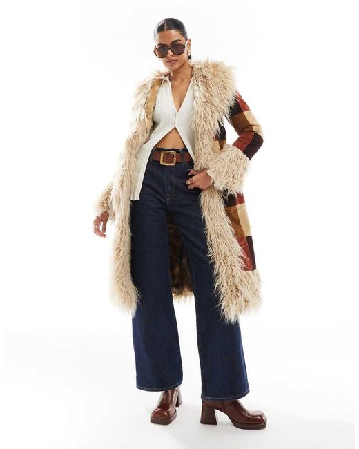 Superdry Blue Patchwork Long Afghan Coat