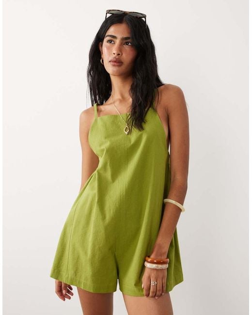 ASOS Green Cotton Linen Pinny Playsuit