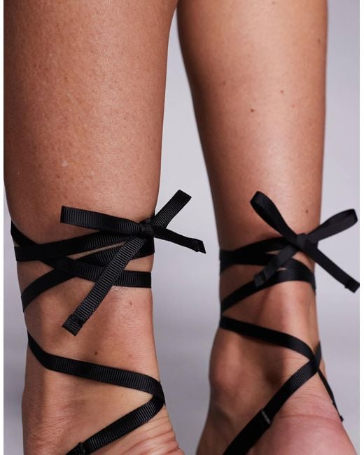 ASOS Black Pascha Tie Leg Snipped Toe Court Shoes