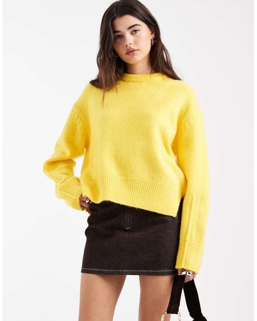 ASOS Yellow Boxy Crew Neck Jumper With Side Split Detail