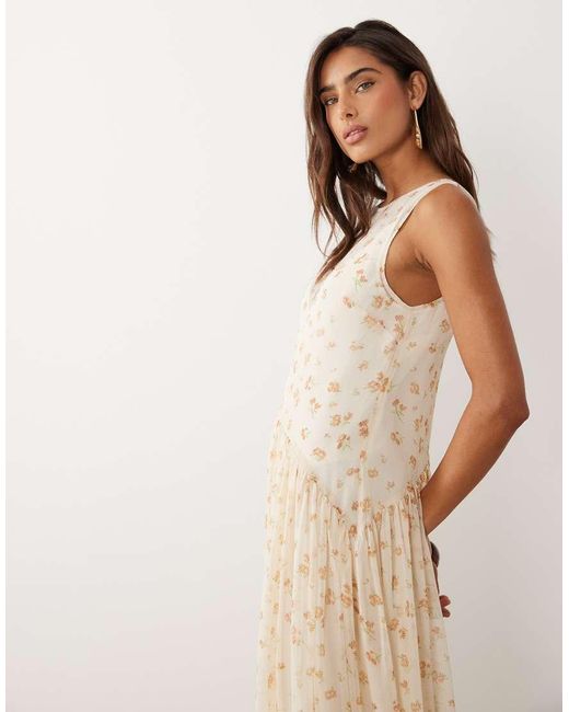 ASOS Natural Racer Neck Smock Maxi Dress