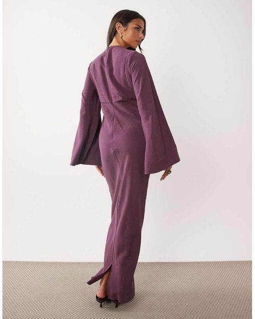 ASOS Purple Long Sleeve Waisted Maxi Dress