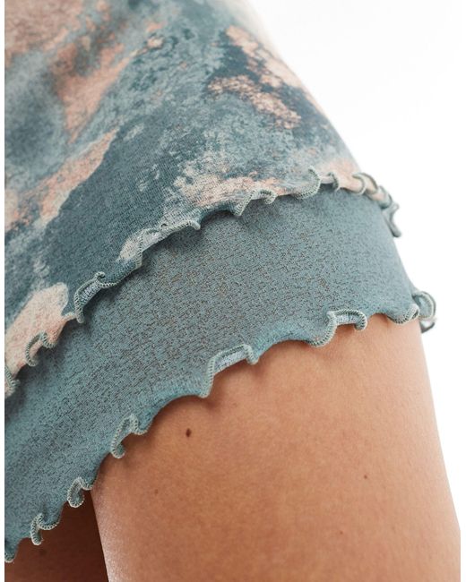 ASOS Blue – ärmelloses minikleid aus zweilagigem netzstoff mit ziernaht und grauem marmormuster