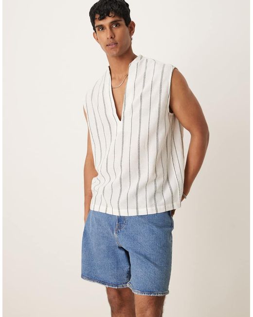 Camisa Blanca A Rayas Verdes Sin Mangas Ni Cierres De Tejido Texturizado De ASOS de hombre de color Blue