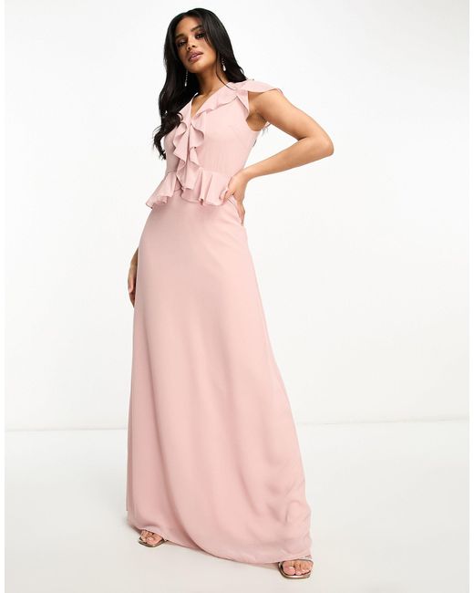 TFNC London Pink Bridesmaid Chiffon Maxi Dress With Frill Detail