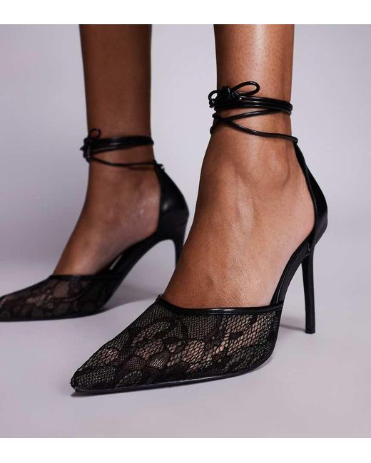 Public Desire Black Laced Up Lace Heeled Shoes
