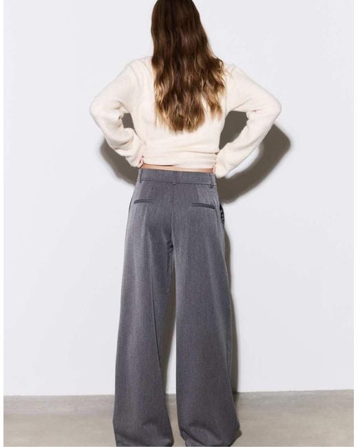 Stradivarius Blue Str Tailored Pleated Wide Low Waist Trouser