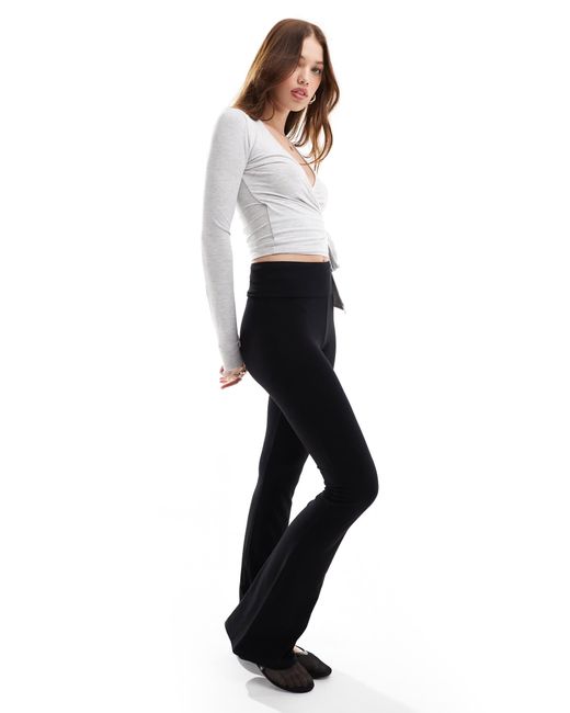 Miss Selfridge Black Low Rise Deep Fold Over Waistband Flare leggings