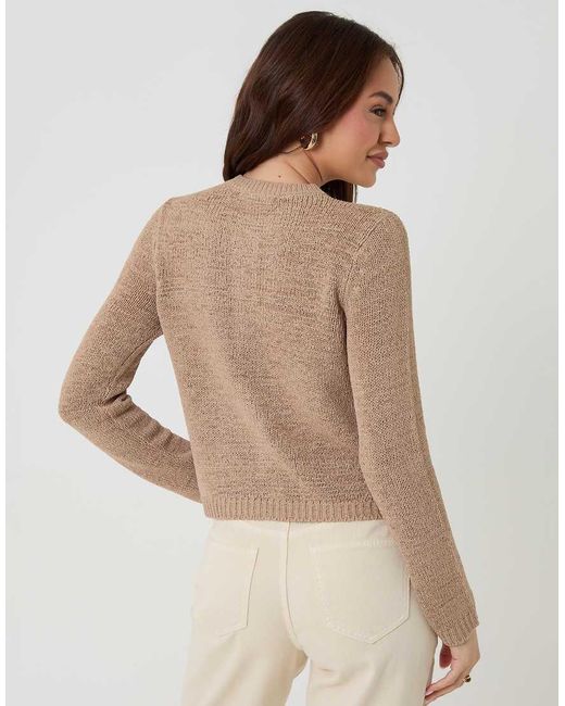 Threadbare Brown Knitted Yarn Crew Neck Cardigan