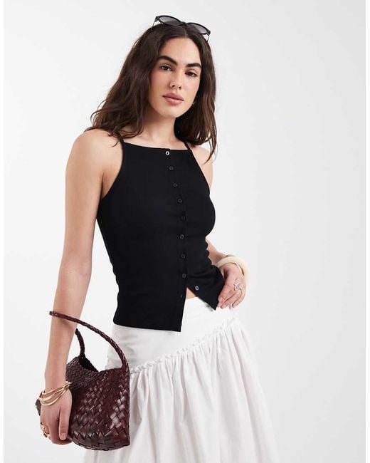 New Look White Button Through Strappy Top