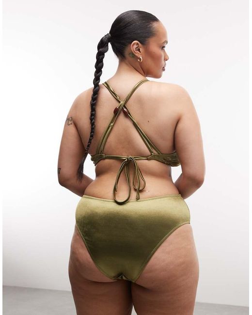 ASOS Green Asos Design Curve Keira High Shine High Leg High Waist Bikini Bottom