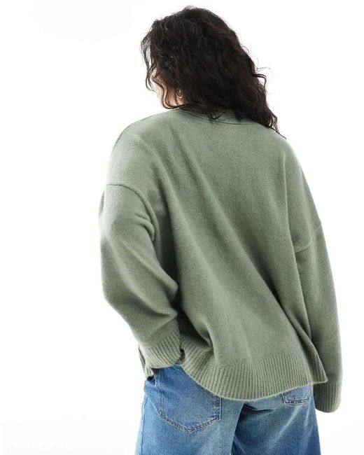 Monki Green Knit Button Front Cardigan