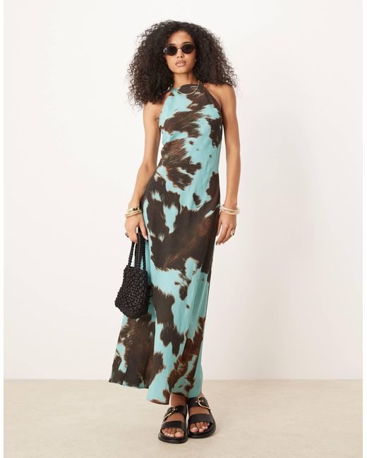 ASOS Multicolor Racer Neck Linen Look Maxi Dress