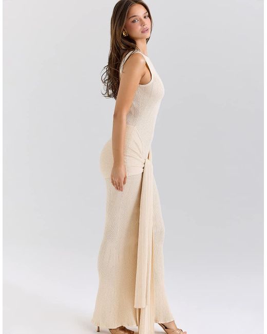 House Of Cb Natural Akaia Champagne Draped Silky Knit Maxi Dress