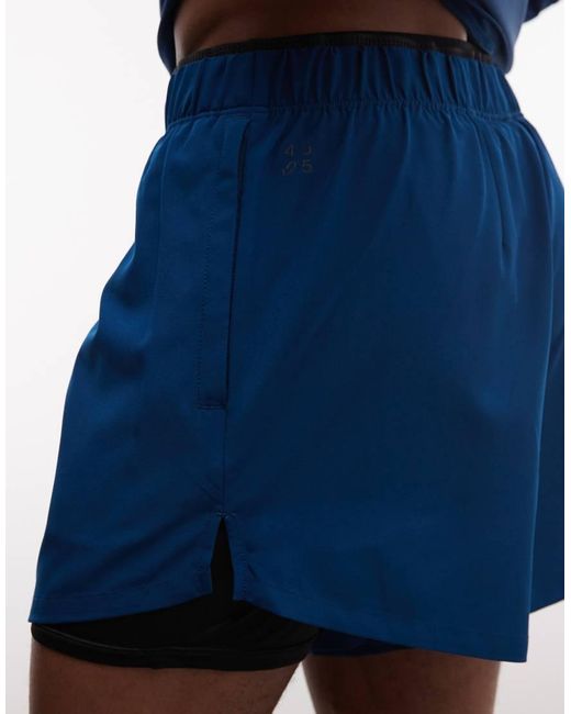4505 Blue 2-in-1 Quick Dry 13cm Woven Running Shorts With Zip Pockets for men