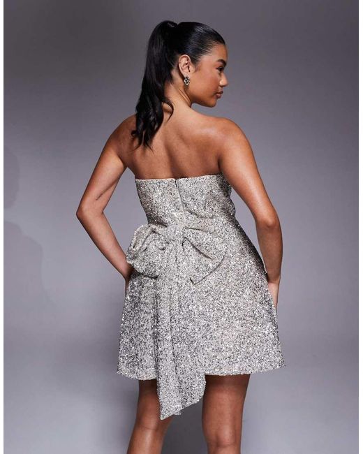 Jarlo Gray Sequin Structured Mini Dress With Bow Back