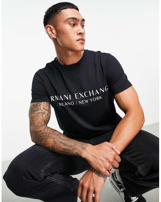 ARMANI EXCHANGE Black Milano/New York T-Shirt for men