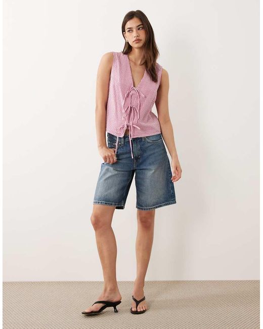 Nobody's Child Red Tessa Cotton Rich Sleeveless V-neck Bow Detail Top