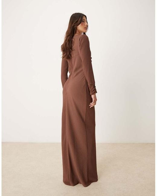 ASOS Brown Ruched Bust Crinkle Bias Maxi Dress With Gathers
