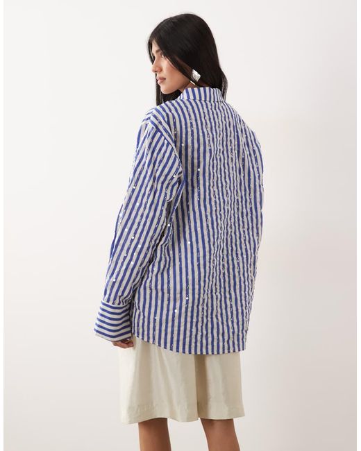 Sister Jane Blue Unisex Paros Embellished Long Sleeve Shirt