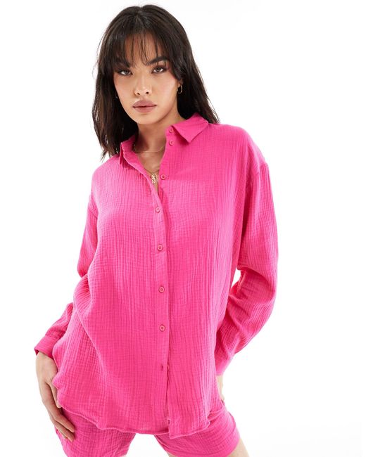 Jdy Pink Cheesecloth Long Sleeve Shirt Co-ord