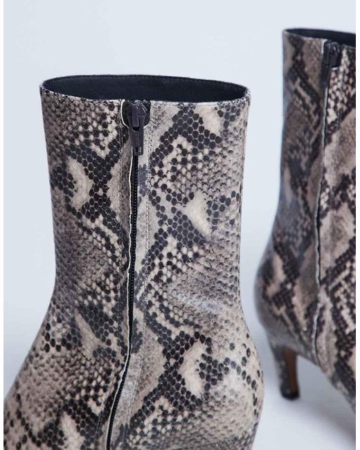 Botines De Tacón Alto Con Estampado De De Cuero Premium Neeve De TOPSHOP de color Gray