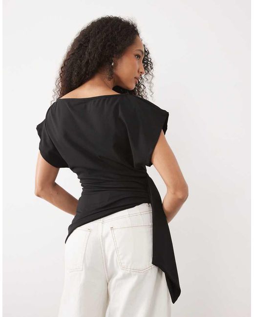 ASOS Black Slash Neck Wrap Waist Top