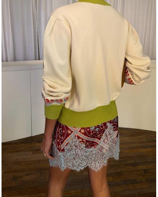 Never Fully Dressed Multicolor V Neck Button Down Embroidered Knit Cardigan