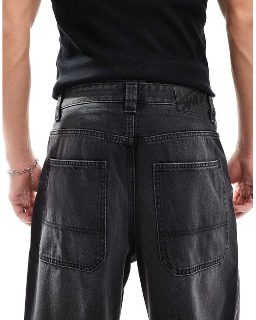 Pull&Bear Black Stwd Waistband Skater Jean for men