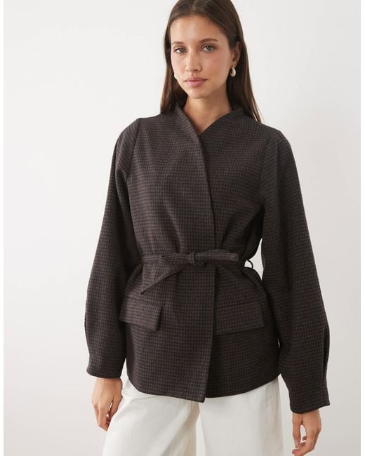 Threadbare Gray Mock Wool Collarless Belted Blazer