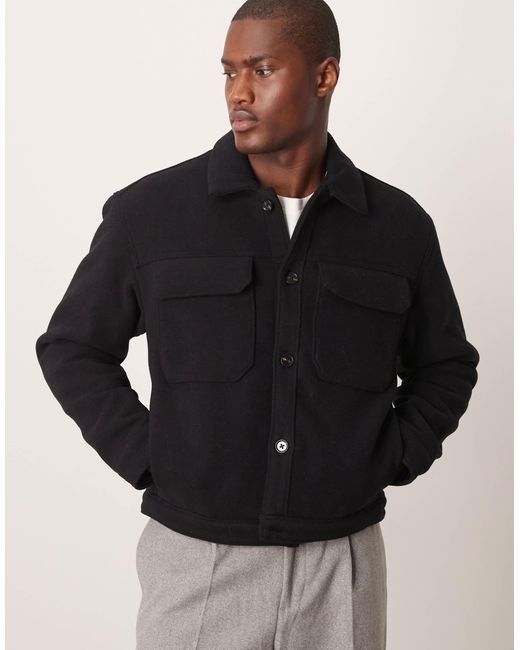 Abercrombie & Fitch Black Wool Blend Cropped Trucker Jacket for men